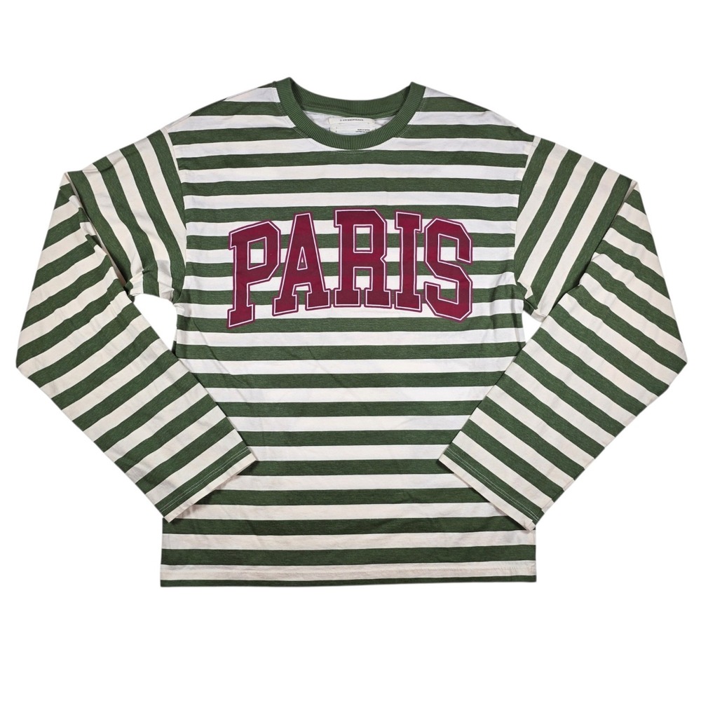 Anthropologie Green White Stripe Paris 100% Cotton Long Sleeve Shirt Women's S